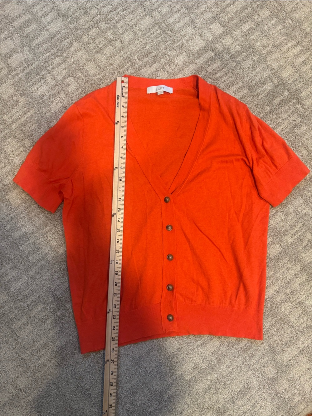 LOFT Vibrant Orange Short-Sleeve V-Neck Button Cardigan Size XL